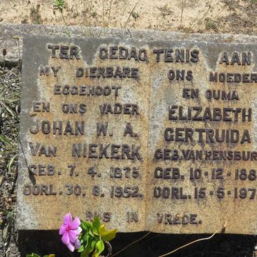 NIEKERK Johan W.A., van 1875-1952 &amp; Elizabeth Gertruida VAN RENSBURG 1883-1972