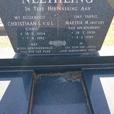 NEETHLING Christiaan L. v.d. L. 1904-1982 &amp; Martha M. VAN RENSBURG 1906-1989