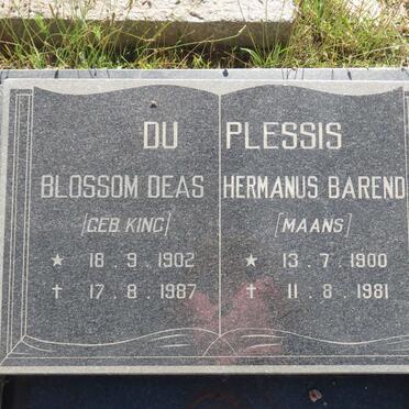 PLESSIS Hermanus Barend, du 1900-1981 &amp; Blossom Deas KING 1902-1987