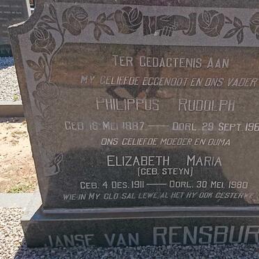 RENSBURG Philippus Rudolph, Janse van 1887-1967 &amp; Elizabeth Maria STEYN 1911-1980