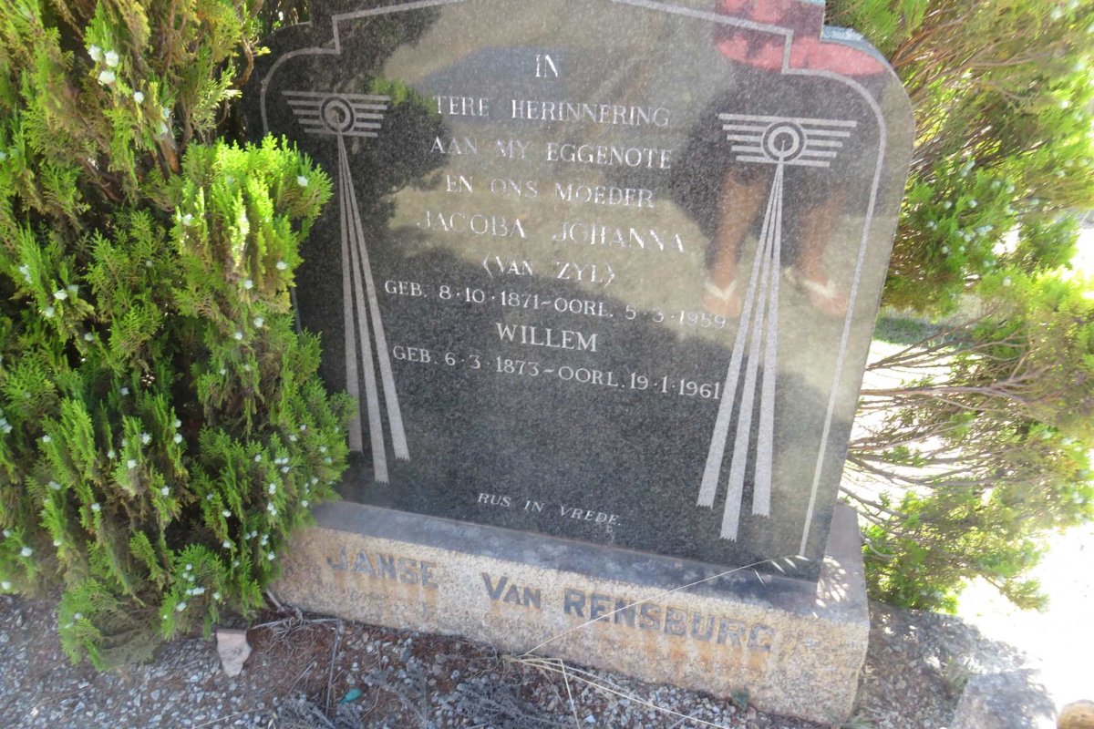 RENSBURG Willem, Janse van 1873-1961 &amp; Jacoba Johanna VAN ZYL 1871-1959