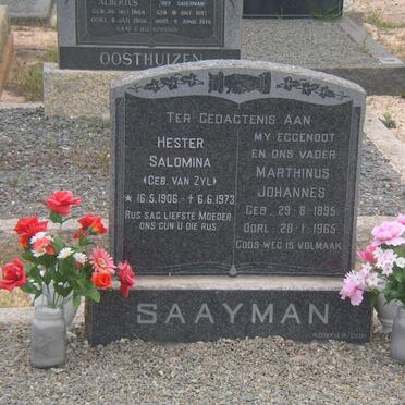 SAAYMAN Marthinus Johannes 1895-1965 &amp; Hester Salomina VAN ZYL 1906-1973