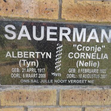 SAUERMAN Albertyn 1917-2008 &amp; Cornelia 1922-2007