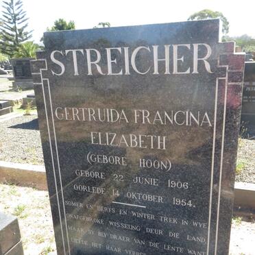 STREICHER Gertruida Francina Elizabeth nee HOON 1906-1954