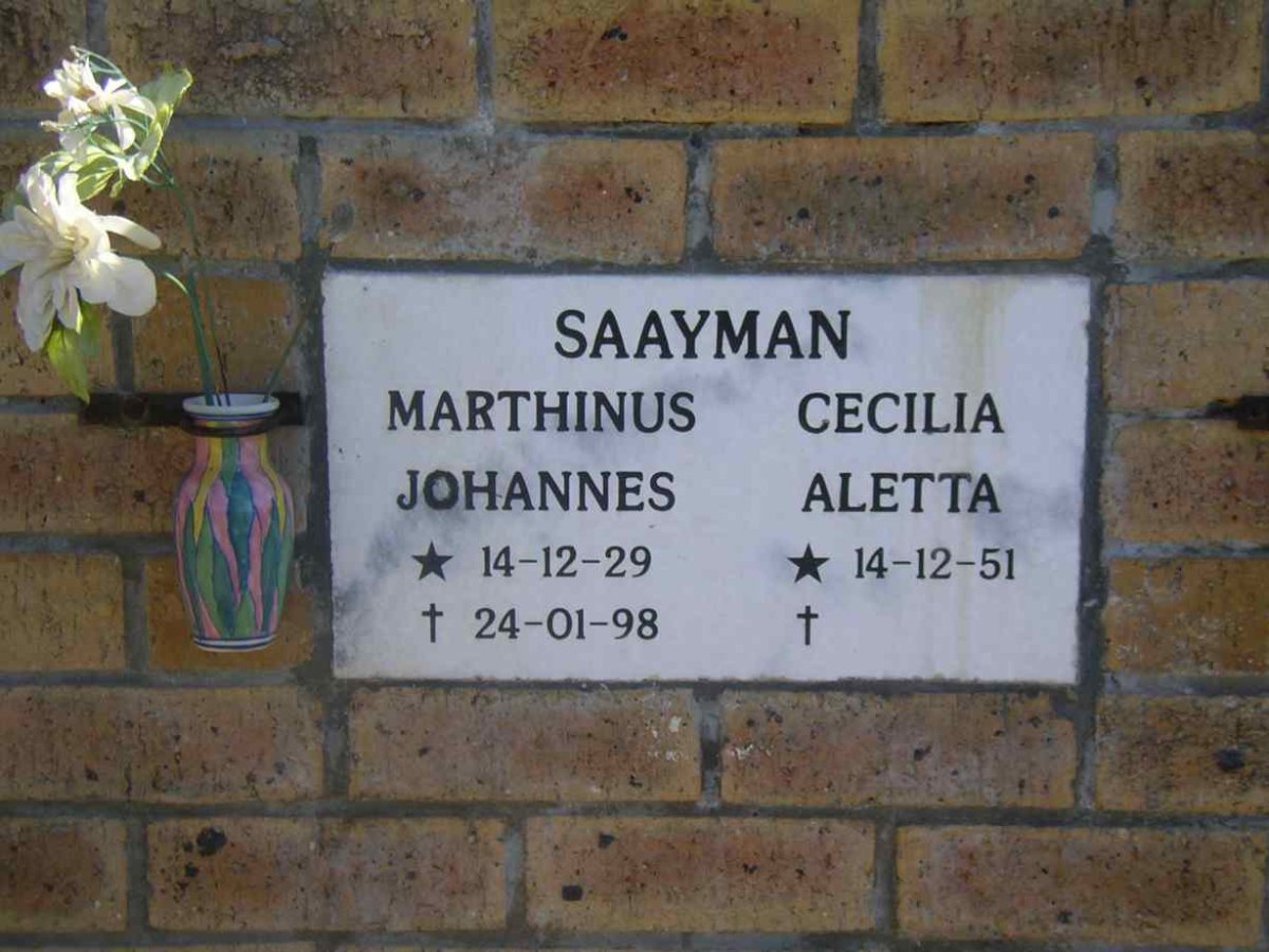 SAAYMAN Marthinus Johannes 1929-1998 &amp; Cecilia Aletta 1951-