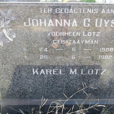 UYS Johanna C. voorheen LOTZ nee ZAAYMAN 1908-1982