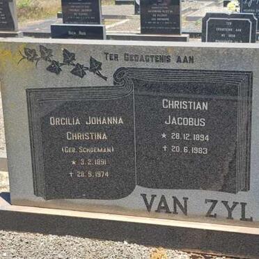 ZYL Christian Jacobus, van 1894-1983 &amp; Orcilia Johanna Christina SCHOEMAN 1891-1974