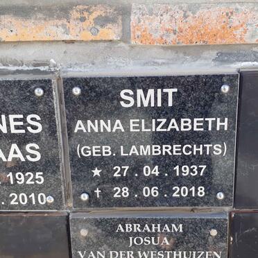 SMIT Anna Elizabeth nee LAMBRECHTS 1937-2018 :: SMIT Johannes Nicolaas 1925-2010