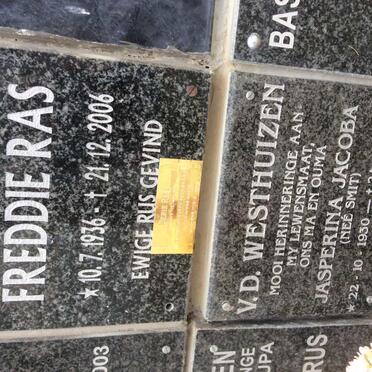 RAS Freddie 1936-2006 :: RAS Derek :: WESTHUIZEN Jasperina Jacoba, v.d. nee SMIT 1930-2009