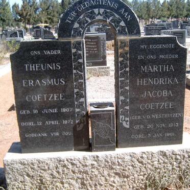 COETZEE Theunis Erasmus 1907-1972 &amp; Martha Hendrika Jacoba V.D. WESTHUIZEN 1913-1961