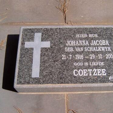 COETZEE Johanna Jacoba nee VAN SCHALKWYK 1916-2005