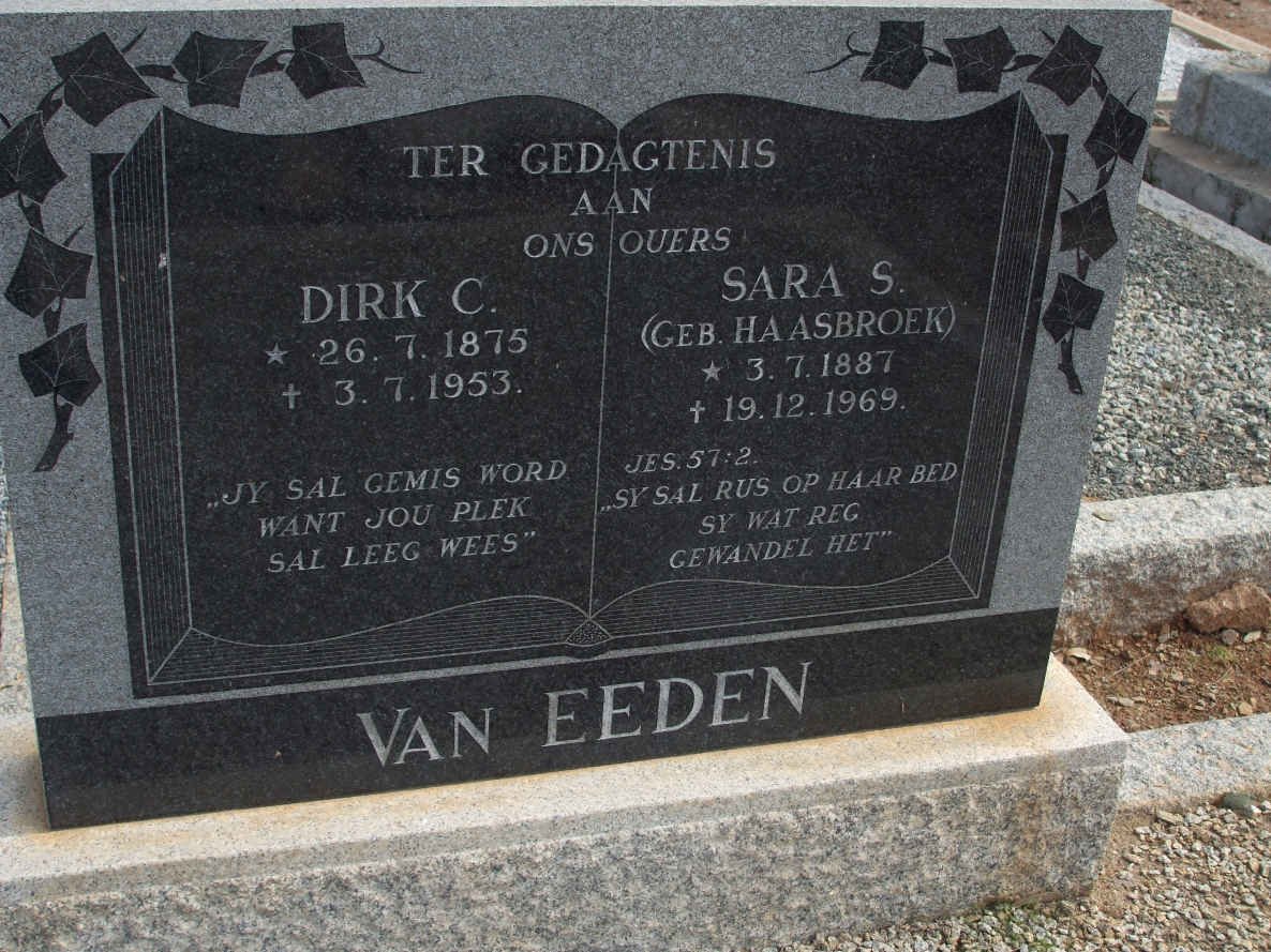 EEDEN Dirk C., van 1875-1953 &amp; Sara S. HAASBROEK 1887-1969