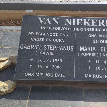 NIEKERK Gabriel Stephanus, van 1950-2006 &amp; Maria Elizabeth SWART 1949-2016