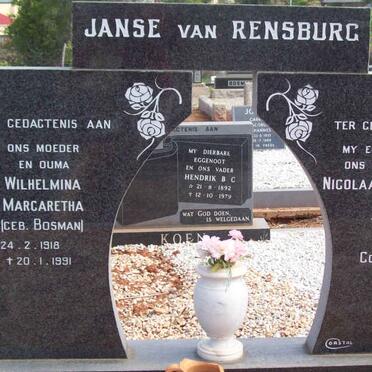 RENSBURG Nicolaas Gerhardus, Janse van 1901-1974 &amp; Wilhelmina Margaretha BOSMAN 1918-1991