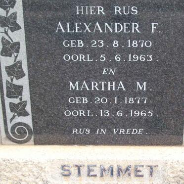 STEMMET Alexander F. 1870-1963 &amp; Martha M. 1877-1965