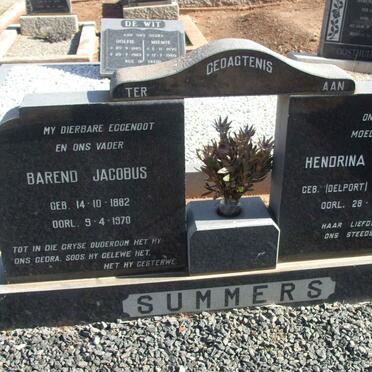 SUMMERS Barend Jacobus 1882-1970 &amp; Hendrina Johanna DELPORT 1888-1980