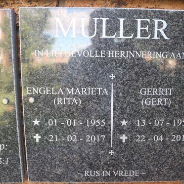 MULLER Gerrit 1954-2018 &amp; Engela Marieta 1955-2017