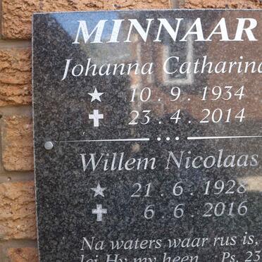 MINNAAR Willem Nicolaas 1928-2016 &amp; Johanna Catharina 1934-2014