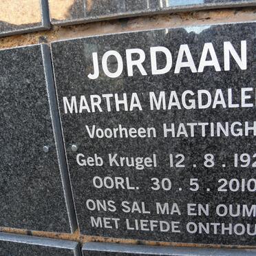 JORDAAN Martha Magdalena previously HATTINGH nee KRUGER 1920-2010