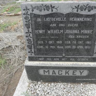 MACKEY Henry Wilhelm 1881-1946 &amp; Johanna Minnie KRIEGER 1883-1950