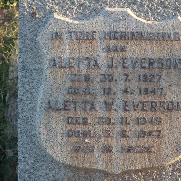 EVERSON Aletta J. 1927-1947 :: EVERSON Aletta W. 1946-1947