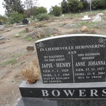 BOWERS Japie-Henry 1929-1969 &amp; Anne Johanna 1927-2004