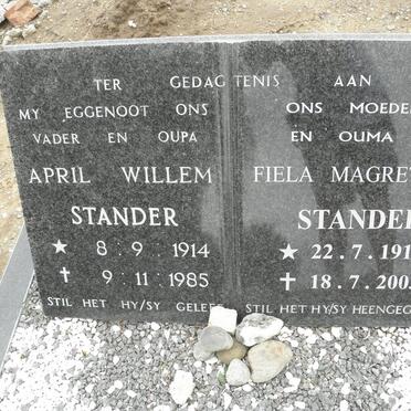 STANDER April Willem 1914-1985 &amp; Fiela Magretha 1915-2003