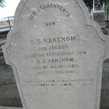 HANEKOM G.G. nee JACOBS 1866-1901