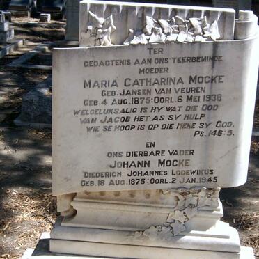 MOCKE Diederich Johannes Lodewikus 1875-1945 &amp; Maria Catharina JANSEN VAN VEUREN 1875-1938