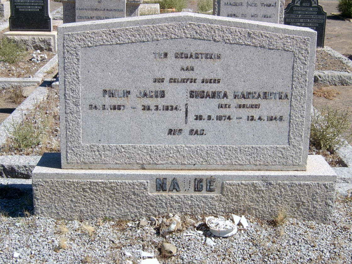 NAUDE Philip Jacob 1857-1934 &amp; Susanna Margaretha JOSLING 1874-1945