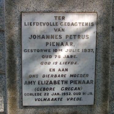 PIENAAR Johannes Petrus -1937 &amp; Amy Elizabeth GREGAN -1952