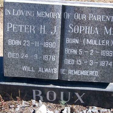 ROUX Peter H. J. 1890-1976 &amp; Sophia M. MULLER 1899-1974