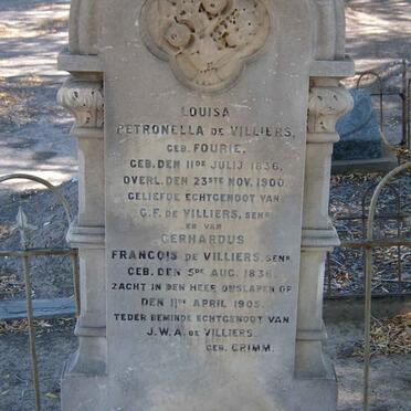 VILLIERS Gerhardus Francios, de 1836-1905 :: DE VILLIERS Louisa Petronella nee FOURIE 1836-1900