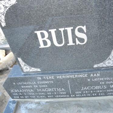BUIS Jacobus Willem 1931-2012 &amp; Johanna Magritha 1926-1992
