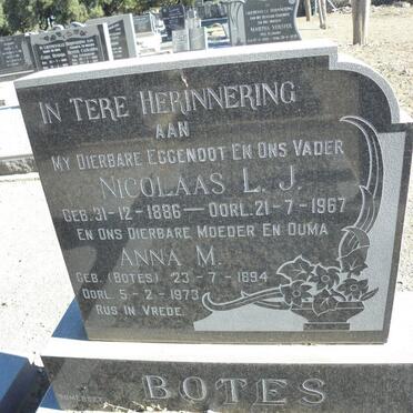 BOTES Nicolaas L.J. 1886-1967 &amp; Anna M. BOTES 1894-1973