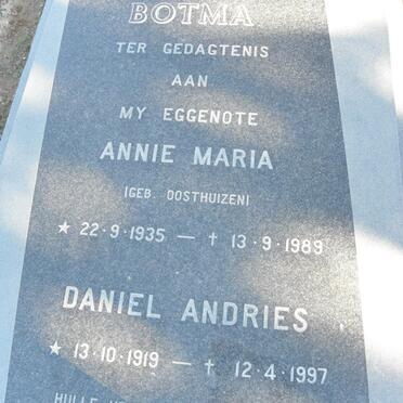 BOTMA Daniel Andries 1919-1997 &amp; Annie Maria OOSTHUIZEN 1935-1989