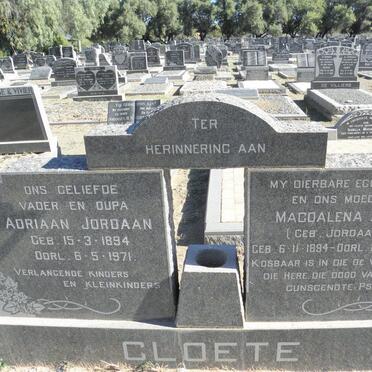CLOETE Adriaan Jordaan 1894-1971 &amp; Magdalena A.M. JORDAAN 1894-1967