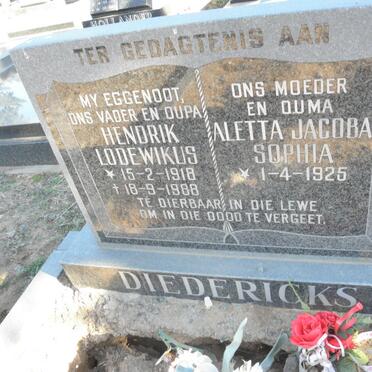DIEDERICKS Hendrik Lodewikus 1918-1988 &amp; Aletta Jacoba Sophia 1925-