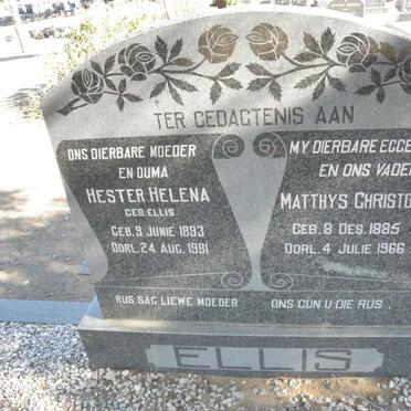 ELLIS Matthys Christoffel 1885-1966 &amp; Hester Helena ELLIS 1893-1981