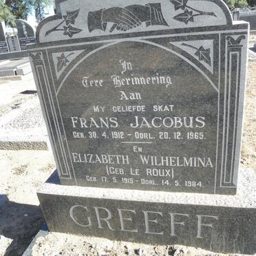 GREEFF Frans Jacobus 1912-1965 &amp; Elizabeth Wilhelmina LE ROUX 1915-1984