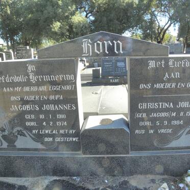 HORN Jacobus Johannes 1910-1974 &amp; Christina Johanna JACOBS 1916-1984