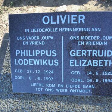 OLIVIER Philippus Lodewikus 1924-1997 &amp; Gertruida Elizabeth 1925-1994