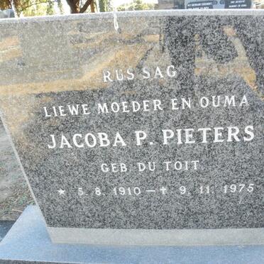 PIETERS Jacoba P. nee Du TOIT 1910-1975