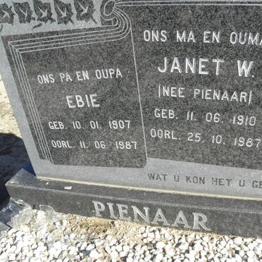 PIENAAR Ebie 1907-1987 &amp; Janet W. PIENAAR 1910-1987