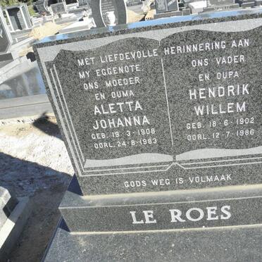 ROES Hendrik Willem, Le 1902-1986 &amp; Aletta Johanna 1908-1983