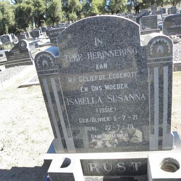 RUST Isabella Susanna nee OLIVIER 1921-1970