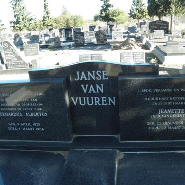 VUUREN Bernardus Albertus, Janse van 1925-1984 &amp; Jeanette VAN DEVENTER 1923-2011