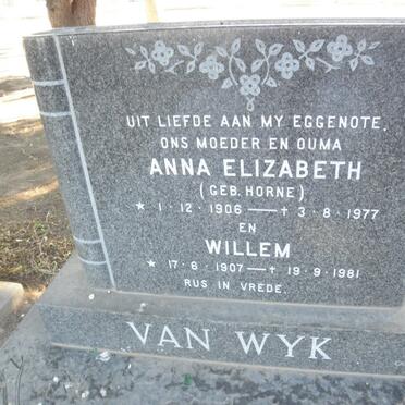 WYK Willem, van 1907-1981 &amp; Anna Elizabeth HORNE 1906-1977