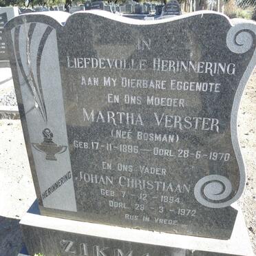 ZIKMANN Johan Christiaan 1894-1972 &amp; Martha Verster BOSMAN 1896-1970