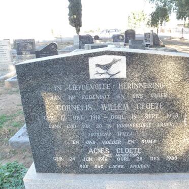 CLOETE Cornelis Willem 1910-1958 &amp; Agnes MCGREGOR 1916-1980
